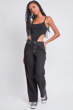 Women's High Rise Carpenter Straight Leg Pants -Wana Fashion Shop P152021 BLACK 1