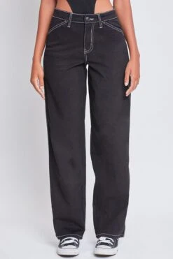 Women's High Rise Carpenter Straight Leg Pants -Wana Fashion Shop P152021 BLACK 2