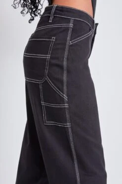 Women's High Rise Carpenter Straight Leg Pants -Wana Fashion Shop P152021 BLACK 5