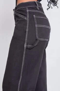 Women's High Rise Carpenter Straight Leg Pants -Wana Fashion Shop P152021 BLACK 6