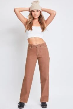 Women's High Rise Carpenter Straight Leg Pants -Wana Fashion Shop P152021 BROWN 1