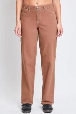 Women's High Rise Carpenter Straight Leg Pants -Wana Fashion Shop P152021 BROWN 2