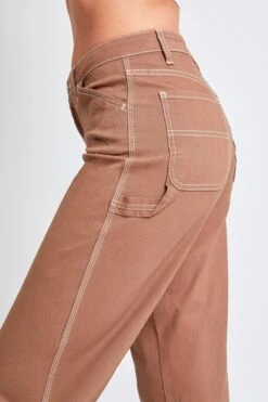 Women's High Rise Carpenter Straight Leg Pants -Wana Fashion Shop P152021 BROWN 5