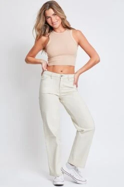 Women's High Rise Carpenter Straight Leg Pants -Wana Fashion Shop P152021 ECRU 3