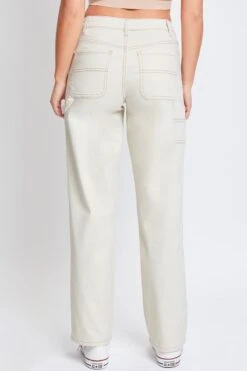 Women's High Rise Carpenter Straight Leg Pants -Wana Fashion Shop P152021 ECRU 5