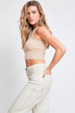 Women's High Rise Carpenter Straight Leg Pants -Wana Fashion Shop P152021 ECRU 6