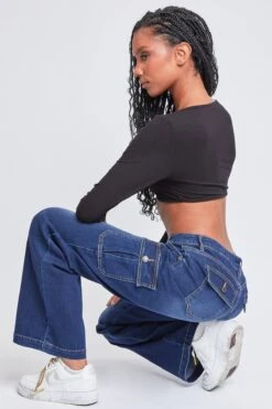 Women's Straight Leg Cargo Skater Jeans 25 Women's Straight Leg Cargo Skater Jeans -Wana Fashion Shop P159040 S08 4