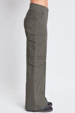 Women's High Rise Double Pocket Wide Leg Cargo Pants -Wana Fashion Shop P190321 OLIVE 3