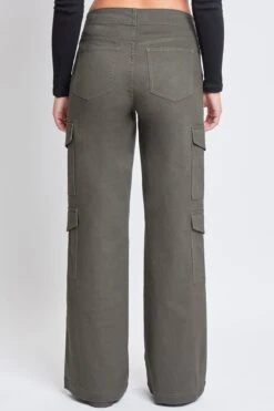 Women's High Rise Double Pocket Wide Leg Cargo Pants -Wana Fashion Shop P190321 OLIVE 5