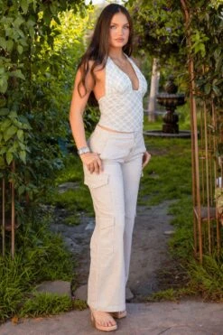 Women's High Rise Double Pocket Wide Leg Cargo Pants