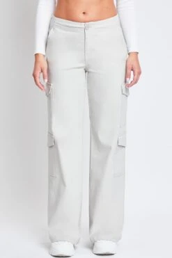 Women's High Rise Double Pocket Wide Leg Cargo Pants -Wana Fashion Shop P190321 STONE 2