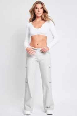 Women's High Rise Double Pocket Wide Leg Cargo Pants -Wana Fashion Shop P190321 STONE 4