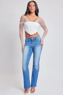 Women's Heavy Stitch Bootcut Jeans With Embroidered Pockets -Wana Fashion Shop P192286 C02 2