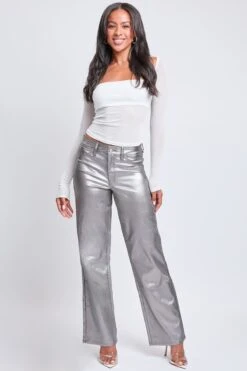 Women's Hyperstretch Straight Leg Metallic Pant -Wana Fashion Shop P1987ME SMOKE 4