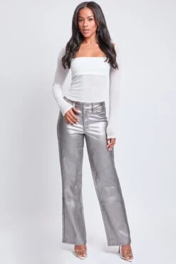 Women's Hyperstretch Straight Leg Metallic Pant -Wana Fashion Shop P1987ME SMOKE 5