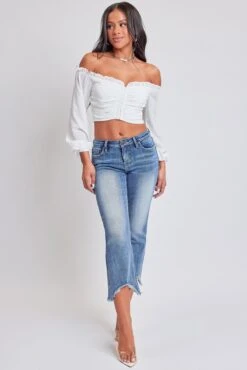 Women's Mid Rise Kick Flare Fray Hem Cropped Jeans -Wana Fashion Shop P213975 2665N 2
