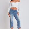 Women's Mid Rise Kick Flare Fray Hem Cropped Jeans -Wana Fashion Shop P213975 2665N 5