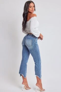 Women's Mid Rise Kick Flare Fray Hem Cropped Jeans -Wana Fashion Shop P213975 2665N 6