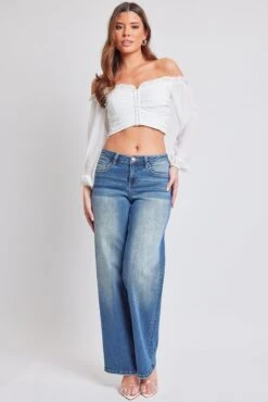 Women's Luxe Mid Rise Premium Stretch Wide Leg Jeans 32 Women's Luxe Mid Rise Premium Stretch Wide Leg Jeans -Wana Fashion Shop P218560 3027N 4