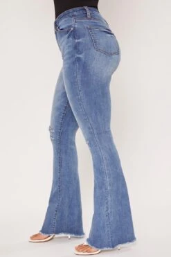 Women's High Rise Flare Jeans With Frayed Hem 9 Women's High Rise Flare Jeans With Frayed Hem -Wana Fashion Shop P39243 2639 3