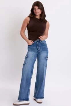 Women's Skater Cargo Wide Leg Jeans Denim