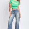 Women's High Rise Wide Leg Skater Cargo Jeans -Wana Fashion Shop P65362 08RT 10