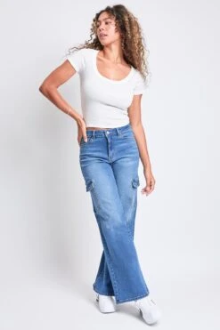 Women's High Rise Wide Leg Skater Cargo Jeans -Wana Fashion Shop P65362 M08 5