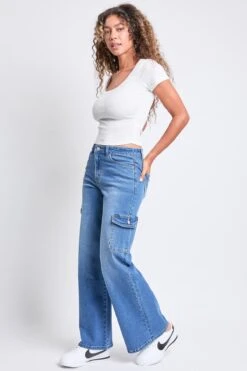 Women's High Rise Wide Leg Skater Cargo Jeans -Wana Fashion Shop P65362 M08 6
