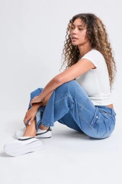 Women's High Rise Wide Leg Skater Cargo Jeans -Wana Fashion Shop P65362 M08 7