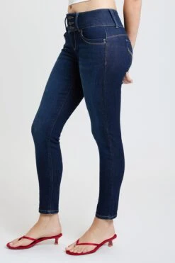Women's Luxe Mid Rise 3-Button WannaBettaButt Skinny Jeans -Wana Fashion Shop P774251N D08 4