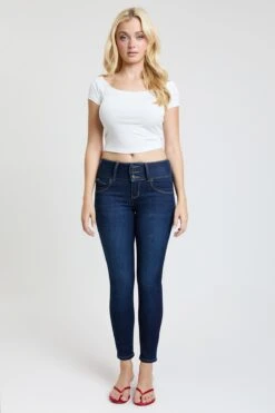 Women's Luxe Mid Rise 3-Button WannaBettaButt Skinny Jeans