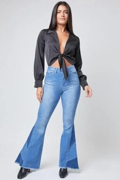 Women's Sustainable Block Panel Flare Jeans 28 Women's Sustainable Block Panel Flare Jeans -Wana Fashion Shop P77751N 563 1