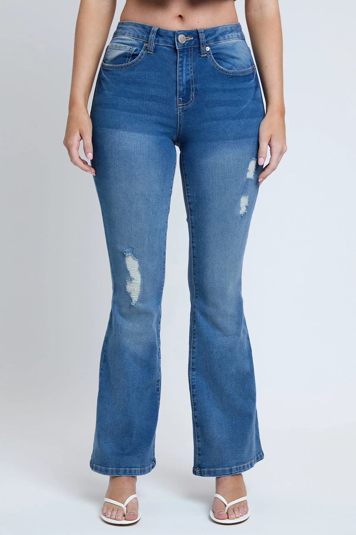Women's Essential Distressed Flare Jeans-Distressed 4 Women's Essential Distressed Flare Jeans-Distressed - Image 2