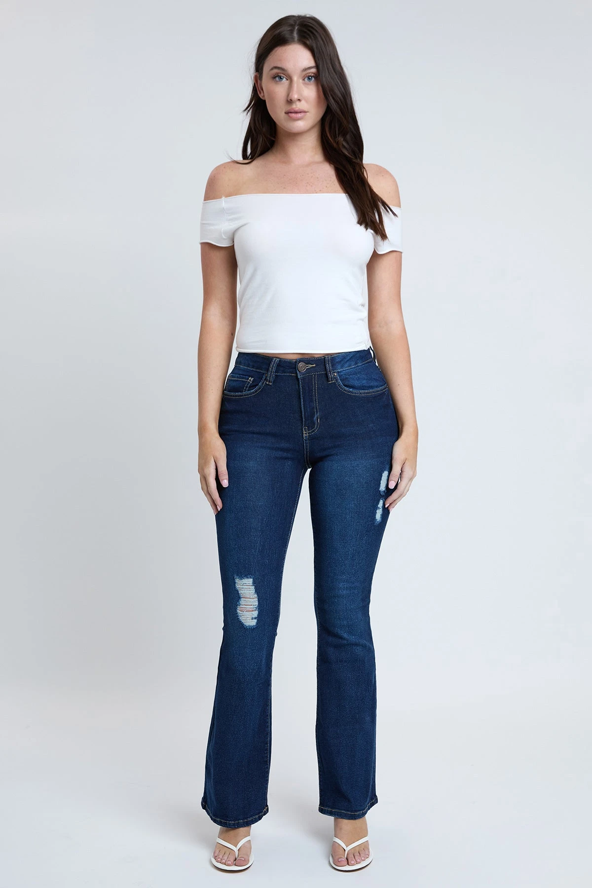 Women's Essential Distressed Flare Jeans-Distressed 9 Women's Essential Distressed Flare Jeans-Distressed - Image 7