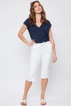 Women's Petite Elastic Waist Capri -Wana Fashion Shop PC110321 WHITE 1