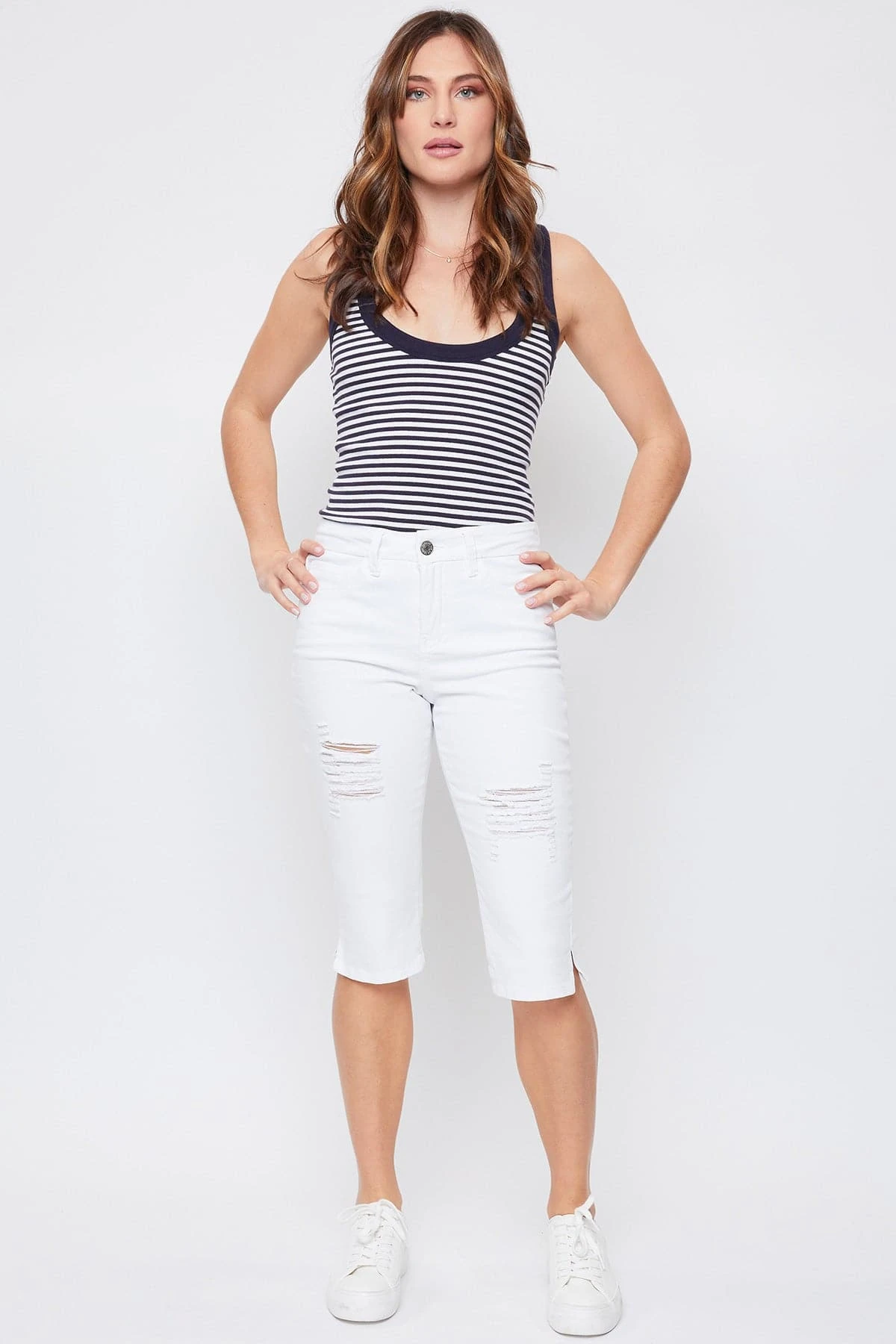 Women's Petite CurvyHigh Rise Side Slit Hem Capri 7 Women's Petite CurvyHigh Rise Side Slit Hem Capri - Image 5