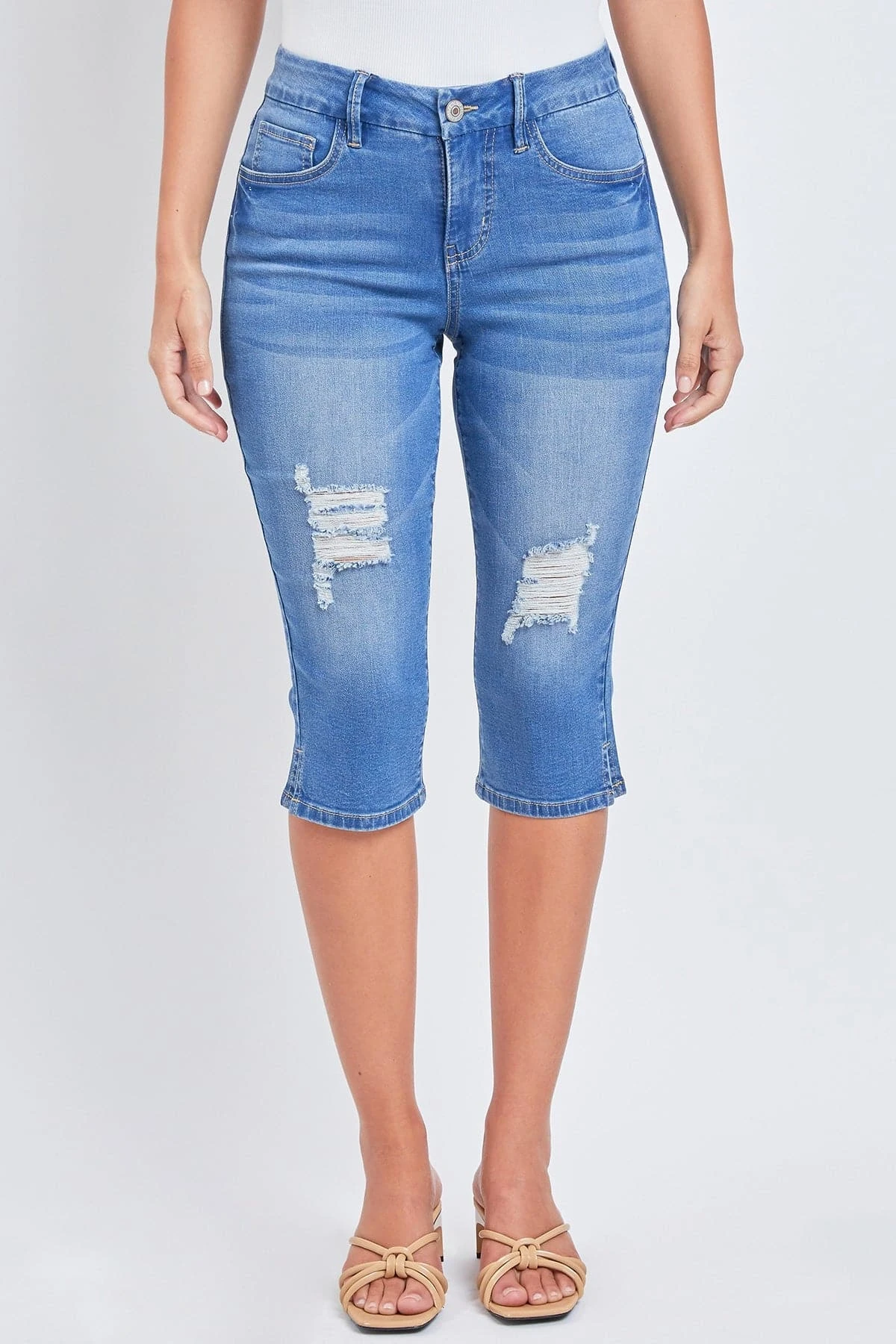 Women's Petite CurvyHigh Rise Side Slit Hem Capri 16 Women's Petite CurvyHigh Rise Side Slit Hem Capri - Image 14