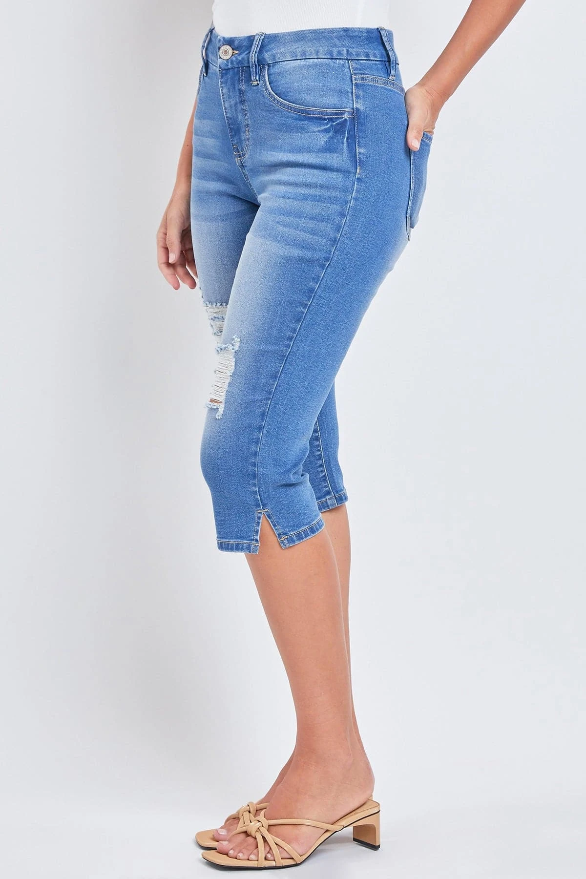 Women's Petite CurvyHigh Rise Side Slit Hem Capri 19 Women's Petite CurvyHigh Rise Side Slit Hem Capri - Image 17