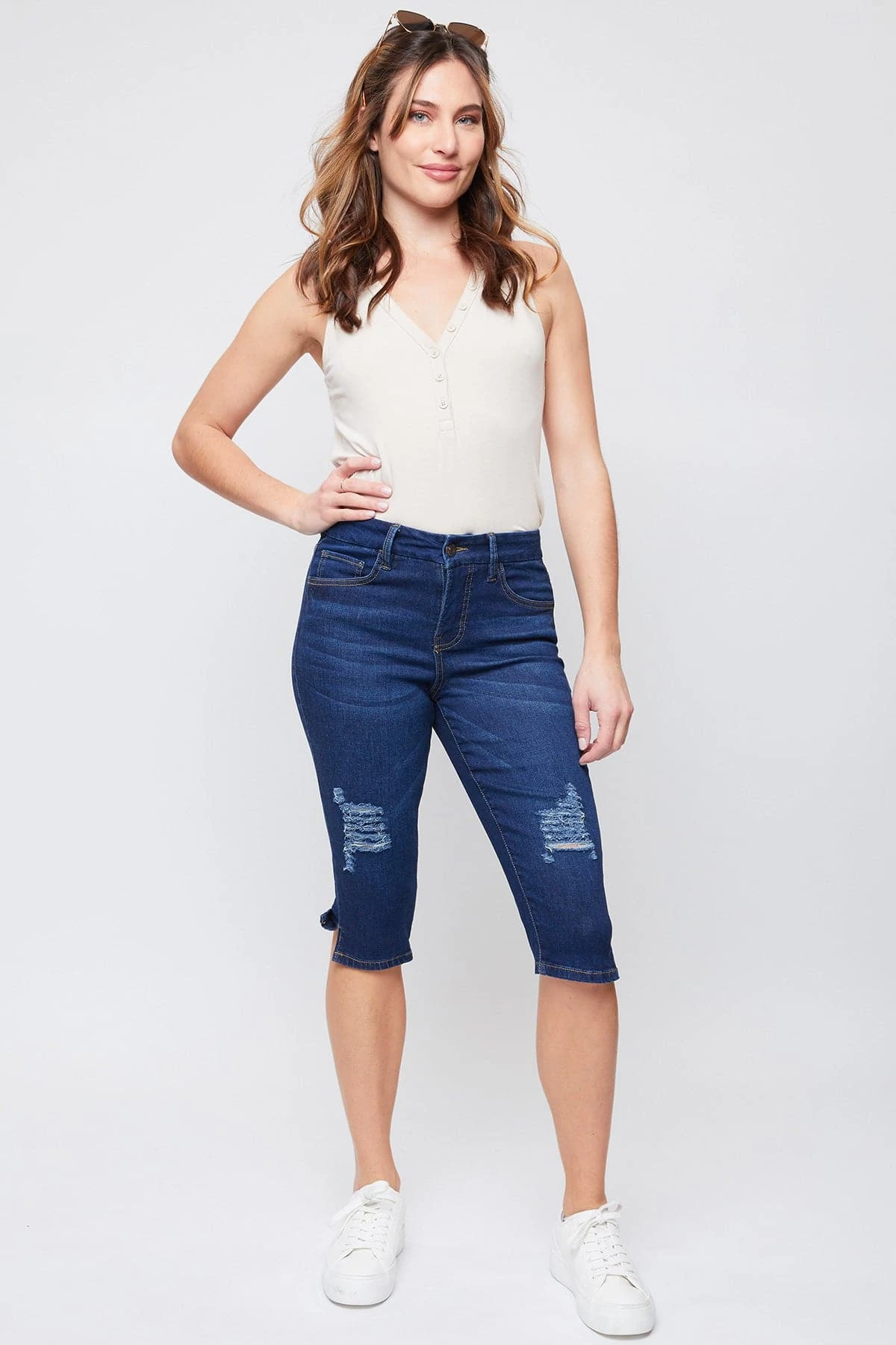 Women's Petite CurvyHigh Rise Side Slit Hem Capri 12 Women's Petite CurvyHigh Rise Side Slit Hem Capri - Image 10