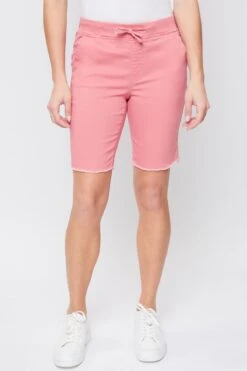 Women's Petite Elastic Bermuda With Fray Hem 23 Women's Petite Elastic Bermuda With Fray Hem -Wana Fashion Shop PM108921 CORAL 2