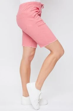 Women's Petite Elastic Bermuda With Fray Hem 24 Women's Petite Elastic Bermuda With Fray Hem -Wana Fashion Shop PM108921 CORAL 3