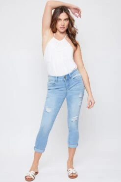 Women's Petite WannaBettaButt Distressed 2 Button Cuffed Ankle Sustainable Jean -Wana Fashion Shop PP58951N L1922 1