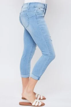 Women's Petite WannaBettaButt Distressed 2 Button Cuffed Ankle Sustainable Jean -Wana Fashion Shop PP58951N L1922 2