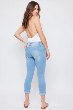 Women's Petite WannaBettaButt Distressed 2 Button Cuffed Ankle Sustainable Jean -Wana Fashion Shop PP58951N L1922 3