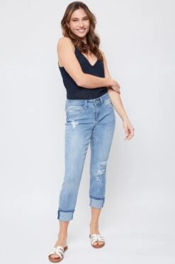 Women's Petite WannaBettaButt Mid Rise Mega Cuff Jeans