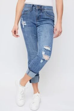 Women's Petite WannaBettaButt Mid Rise Mega Cuff Jeans -Wana Fashion Shop PP661767N 2113M 2
