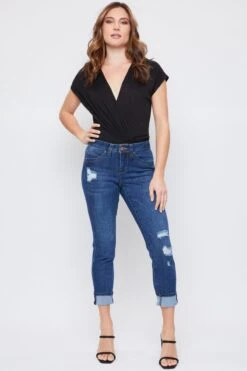 Women's Petite WannaBettaButt Mid Rise Mega Cuff Jeans -Wana Fashion Shop PP661767N 2113N 1