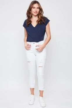 Women's Petite Skinny High Rise Ankle Jean With Slanted Double Frayed Hem Sustainable