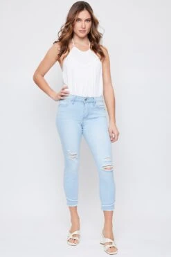 Women's Petite Skinny High Rise Ankle Jean With Slanted Double Frayed Hem Sustainable -Wana Fashion Shop PP86051N L2561 1
