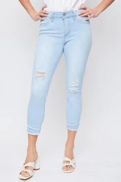 Women's Petite Skinny High Rise Ankle Jean With Slanted Double Frayed Hem Sustainable -Wana Fashion Shop PP86051N L2561 2